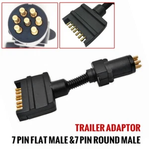 7PIN SMALL ROUND TO 7 PIN FLAT MALE PLUG 12V SOCKET TRAILER ADAPTOR CONNECTOR - Picture 1 of 12