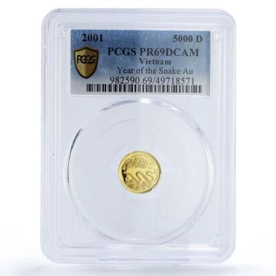 Vietnam 5000 dong Lunar Calendar Year of the Snake PR69 PCGS gold coin 2001 - Image 1 of 3