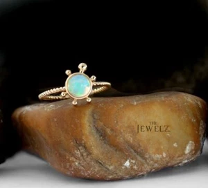 14K Gold 0.50 CT Opal Gemstone Turtle Design Twisted Ring - The Jewelz - Picture 1 of 6