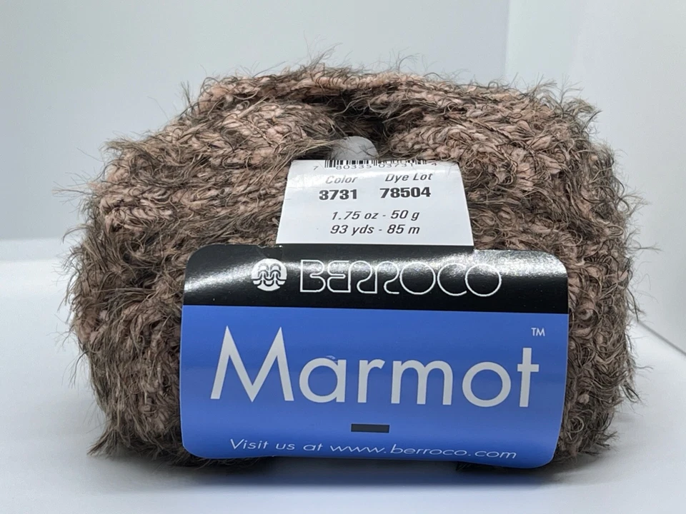 Berroco Marmot Yarn #3731 Morganite Beige Brown Fur-Like Nylon 50gr 93y faux fur - Image 1 of 4