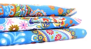 10 Yard Indian Cotton Handmade Natural Turquoise Paisley Printed Fabric Craft - Picture 1 of 3