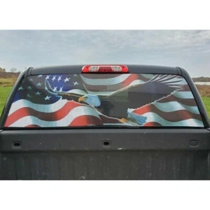 AMERICAN US-FLAG EAGLE PICK-UP TRUCK BACK WINDOW GRAPHIC DECAL PERFORATED VINYL - Bild 1 von 4