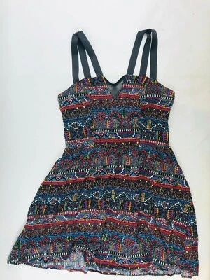 Charlotte Russe Mini Dress Women's Size Medium Black Multicolor Aztec Pattern - Image 1 of 4
