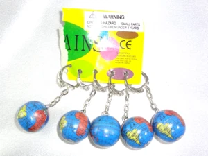 Menge 5 Vintage Metall Miniatur Globen Weltkarte Schlüsselanhänger Schlüsselringe NEU ALTER BESTAND! - Bild 1 von 4