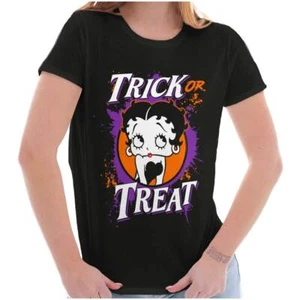 Halloween Betty Boop Cartoon Trick or Treat Womens Top Junior Graphic Tee - Picture 1 of 7