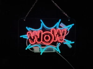 WOW Neon Sign Light Handcraft Artwork Party Living Room Wall Hanging Gift 14"x9" - Picture 1 of 1