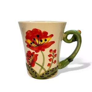 Pier 1 Imports Mug Hand Painted Stoneware Floral Large leaf Handle 16oz Cup 5" - Picture 1 of 5