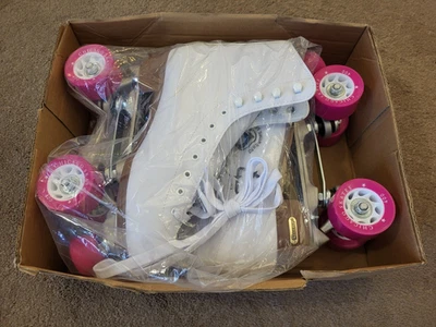 Patines Cuádruples Clásicos Chicago Damas Blanco Rosa Ruedas EE. UU. Para Mujer Talla 9 Foto 1 de 4