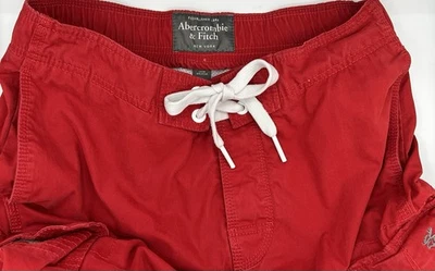 Y2K Abercrombie & Fitch Men’s Cargo Swim Trunks Lined Size Small Red w/ Moose  - Image 1 of 4