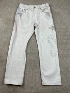 True Religion Jeans Herren Größe 30 Geno Relaxed Slim Weiß Denim AOP Optik Silber - Bild 1 von 11