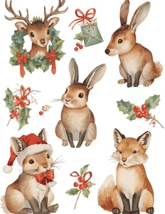 Woodland Animals Winter Holiday A4 Rice Paper Decoupage - Picture 1 of 5
