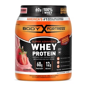 Body Fortress Whey Protein Powder Strawberry Immune Support 1.78 lbs - Picture 1 of 7