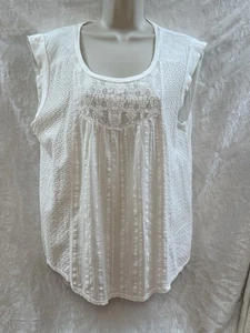 BLUSA CAMPESINA LUCKY BRAND para mujer~grande~manga gorra BLANCA ojales ENCAJE algodón NUEVA - Imagen 1 de 9