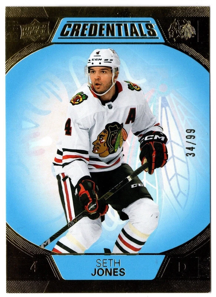 2022-23 Upper Deck Credentials Blue SETH JONES #19 #34/99 Chicago Blackhawks UD - Image 1 of 1