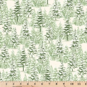 Believe Packed Trees Ecru Green 105817 Cotton Fabric by the half yd - Picture 1 of 5