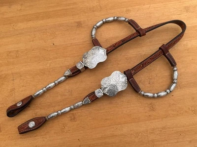 BILLY ROYAL Double Ear Silver Ferrule Western Show Headstall ~ STERLING SILVER - Image 1 of 4