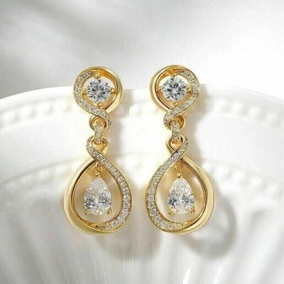 2Ct Pear Cut Moissanite Drop Dangle Wedding Earrings In 14k Yellow Gold Plated - image 1 of 4