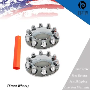 Wheel Axle Hub Cover Kit Semi Truck Wheel Front 33mm Nut Covers Set 2 Of Chrome - Picture 1 of 10