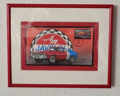 Peterman Hand Painted AMC Javelin, Pony Car Sc.#5719 First Day Matted & Framed - Image 1 of 3