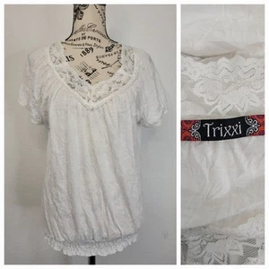 Trixxi Cami Tank Top Womens Size XL White Lace Trim Y2K Fairy Babydoll - Picture 1 of 9