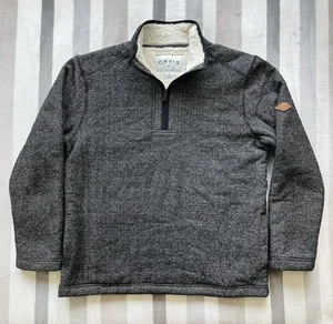 Orvis Pullover Sherpa Fleece Sweater Men’s Med Dark Gray Lined Quarter Zip - Picture 1 of 8