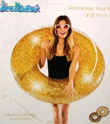 Pool Candy Gold Glitter Beach & Pool Tube Float 48 inch Jumbo Inflatable NEW - Image 1 of 4