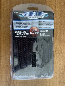 Shoreline Marine 1/2 Inch 15FT Double Braided Nylon Dock Lines BLACK New - Picture 1 of 2