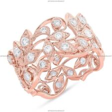 14k Rose Gold Natural Diamond Leaf Art Deco Engagement Ring For Women
