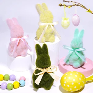 4PCS Easter Bunny Decorations, Moss Bunny Figurine with Bow, Artificial Moss Rab - Picture 1 of 12