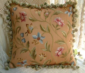 16" Elegant Aubusson Design Butterfly Floral Full Embroidery Pillow Cushion Case - Picture 1 of 6