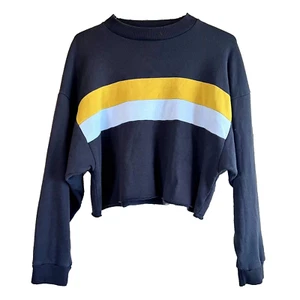 American Eagle Cropped Sweatshirt Women's L Navy Pea Green Lt Blue Color block - Picture 1 of 8