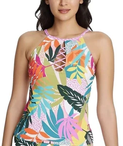 Bleu By Rod Beattie Women Multicolor Wild At Heart High Neck Tankini Top Size 8 - Picture 1 of 3