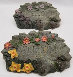 Miniature Welcome Rock - Fairy Garden - Flowers and Frogs - NEW - Picture 1 of 6
