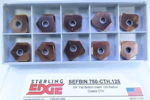 NEW BOX ( 10 )  STERLING EDGE SEFBIN 750-CTH .125 FLAT BOTTOM CARBIDE INSERTS - Picture 1 of 3