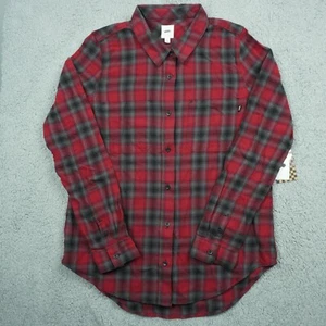 Vans Womens Large Red Meridian Plaid Boyfriend Fit Flannel Long Sleeve Shirt New - Picture 1 of 10