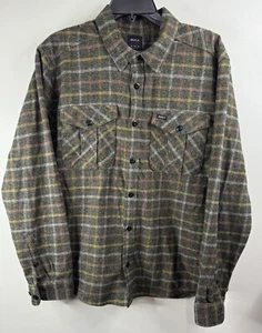 RVCA Shirt Mens M Green Relaxed Fit Hughes Flannel Button Up Long Sleeve NWOT - Picture 1 of 9