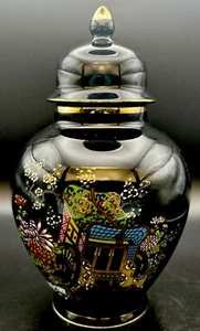Tarro de jengibre negro Andrea de Sadek hecho en Japón diseño floral y vagón firmado. - Imagen 1 de 7