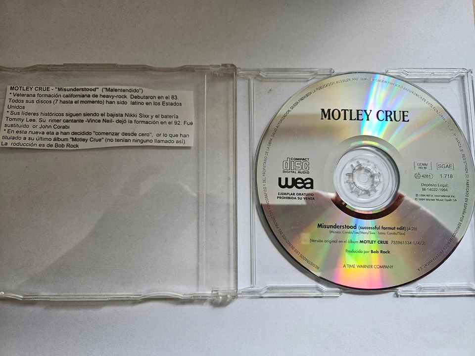 Motley Crue Promo-CD -Misunderstood- 1994 / Spanische Pressung / WEA-1.718 - Bild 1 von 1