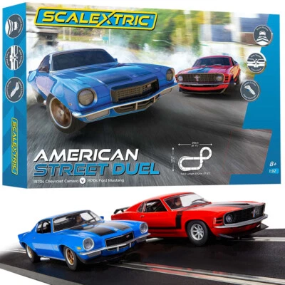 Juego de pistas Scalextric C1429T American Street Dual años 70 Camaro Vs 70 Mustang 1:32 Foto 1 de 4