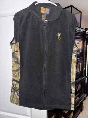 Browning Sportswear Fleece Vest Black/camo Large Full Zip W/ Zipper Pockets - Image 1 of 4
