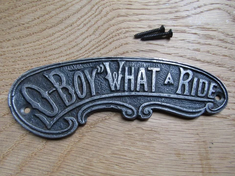 O-BOY WHAT A RIDE cast iron vintage rustic Décor wall door sign plaque Cover
