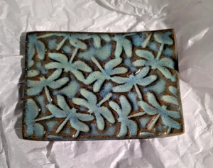 Pottery dragonfly Dish Tray Blue Brown  - Picture 1 of 10