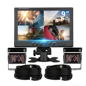 9"Monitor Splitscreen 2x 4PIN CCD Color Rear View Reversing Camera Caravan Truck - Picture 1 of 12