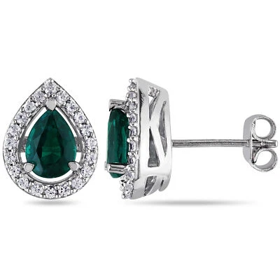 Amour Sterling Silver Created Emerald and White Sapphire Earrings - Image 1 of 4