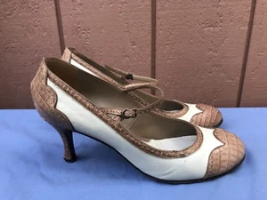 Marc Jacobs 39.5 US 9 - 9.5 White & Brown Leather Suede Mary Jane Pumps Heels A7 - Picture 1 of 9