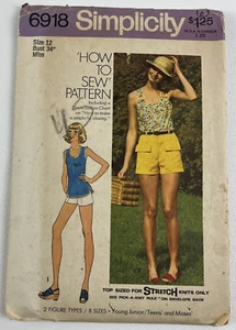 Simplicity 6918 1970s Tank Tops & Shorts Miss Sz 12 Sewing Pattern UC FF OOP VTG - Picture 1 of 7
