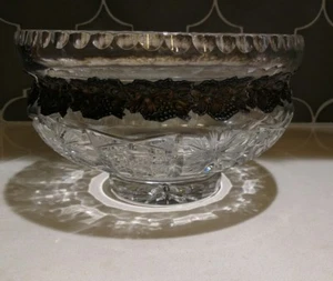 Auténtico Tazón de Cristal Julia Polonia con Acento Plateado - Imagen 1 de 8