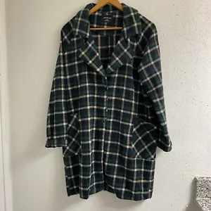 Active USA Long Plaid Jacket in Green Black Size Large - Picture 1 of 9
