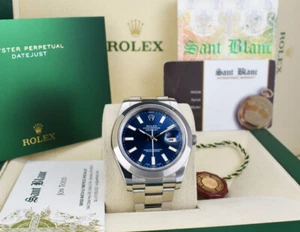 ROLEX 41mm Stainless Steel DateJust II Blue Index Dial w/Box 116300 SANT BLANC - Picture 1 of 6