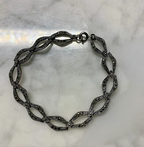Vintage Open Link Sterling Silver 925 And Marcasite Bracelet 7.25” - Picture 1 of 6